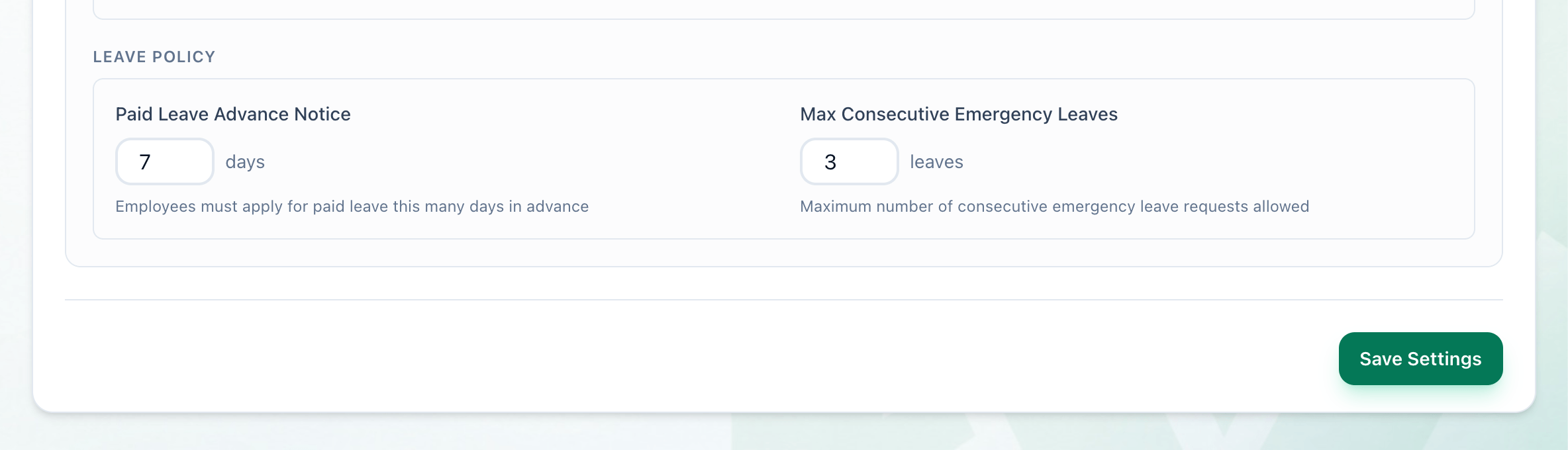 The foot of the Academy Settings tab, with the Save Settings button highlighted