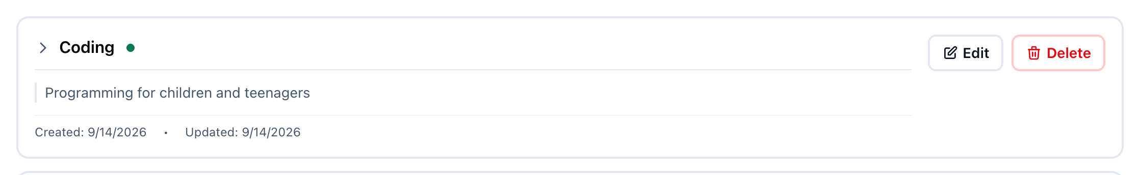 The Coding track on the Tracks page, with its Edit button highlighted