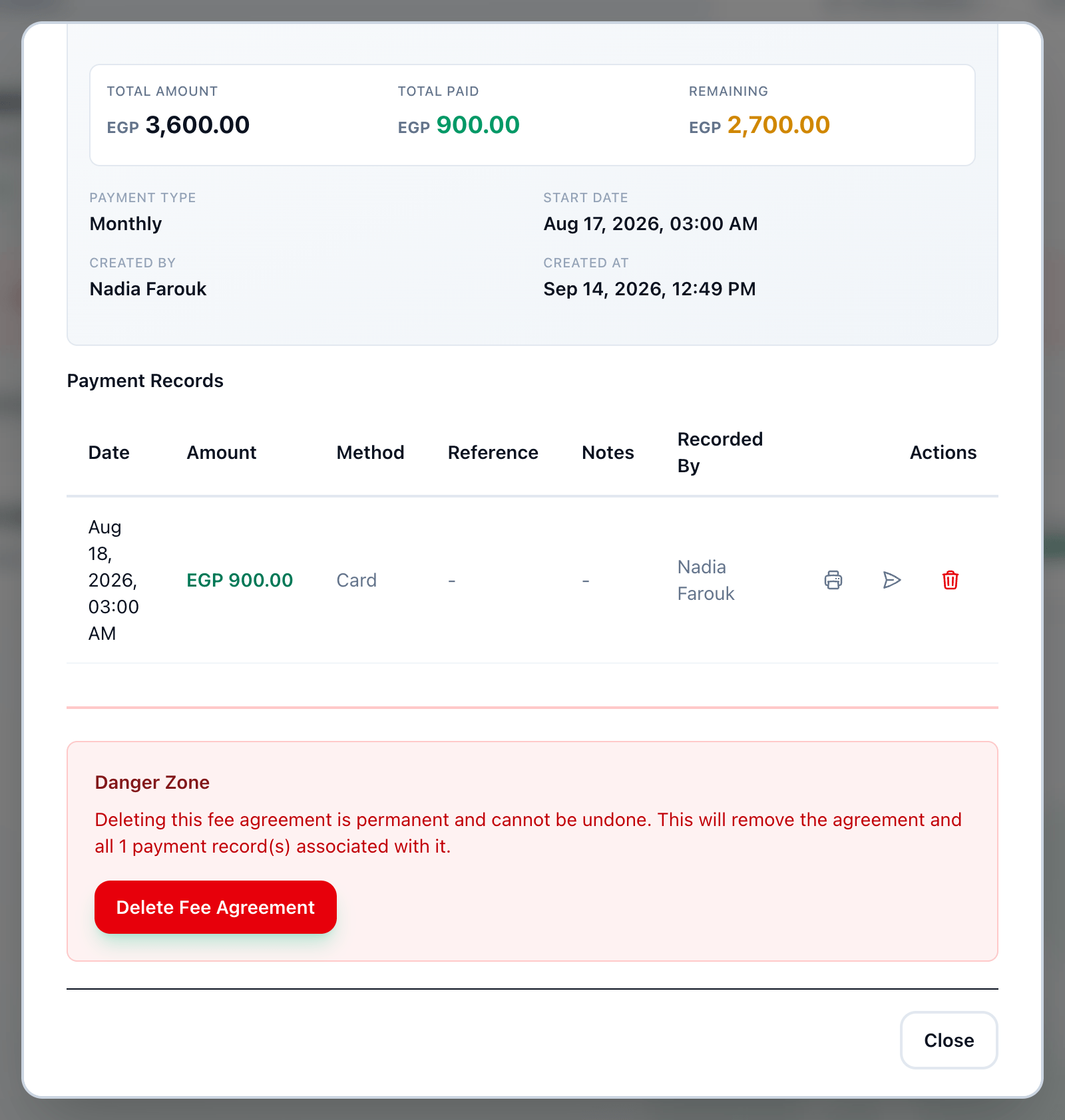 The Danger Zone at the foot of Payment Records, highlighted